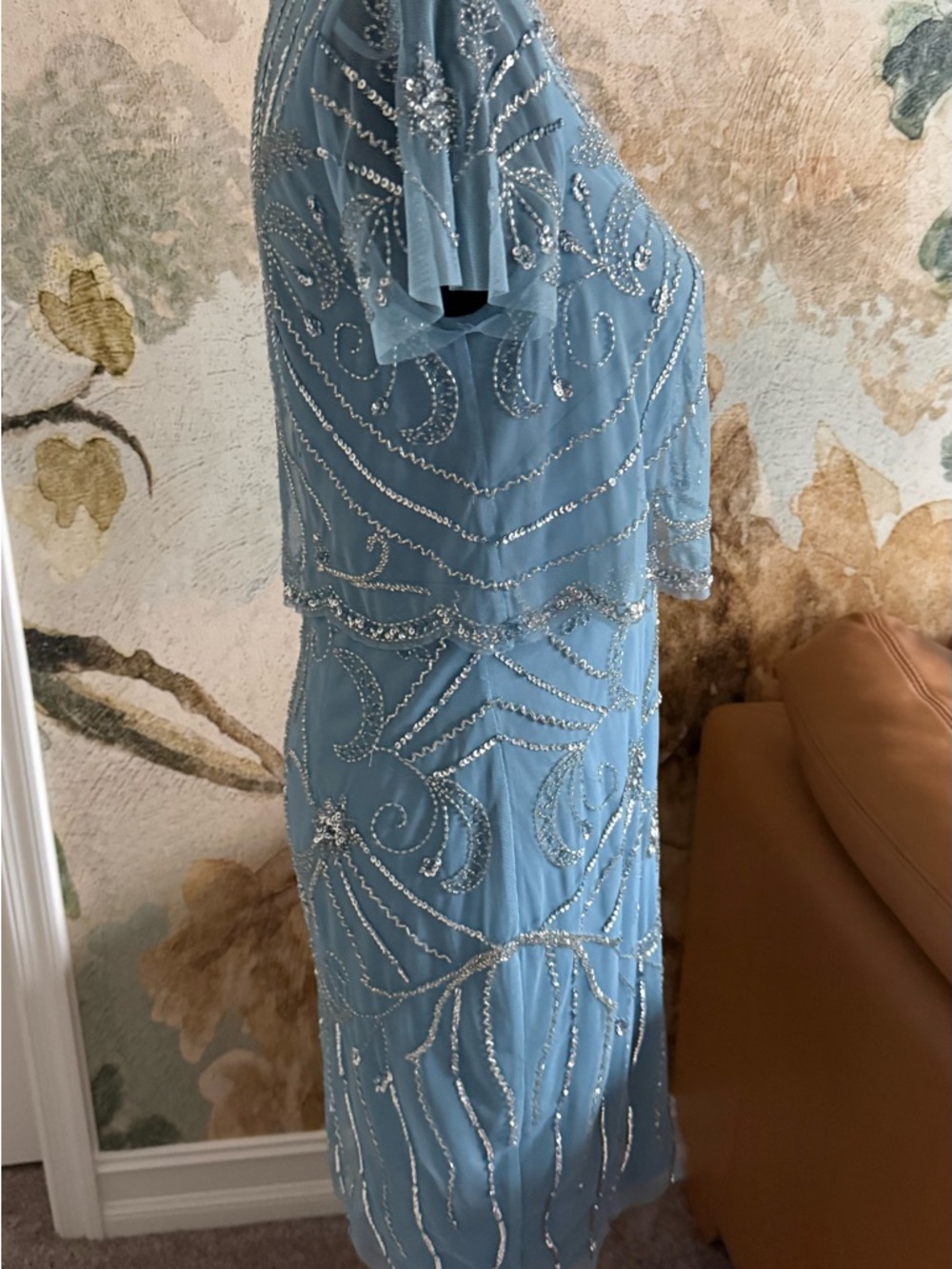Adrianna Papell Blue Beaded Overlay Prom Cocktail Dress 6 - Picture 5 of 11